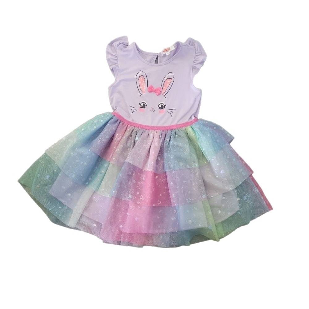 GIRLS Bunny Tulle Dress Size 5-6 Pastel Rainbow  Party Dress